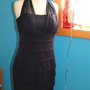 En Focus Size 12 Navy Blue Form Fitting Halter Mini Dress